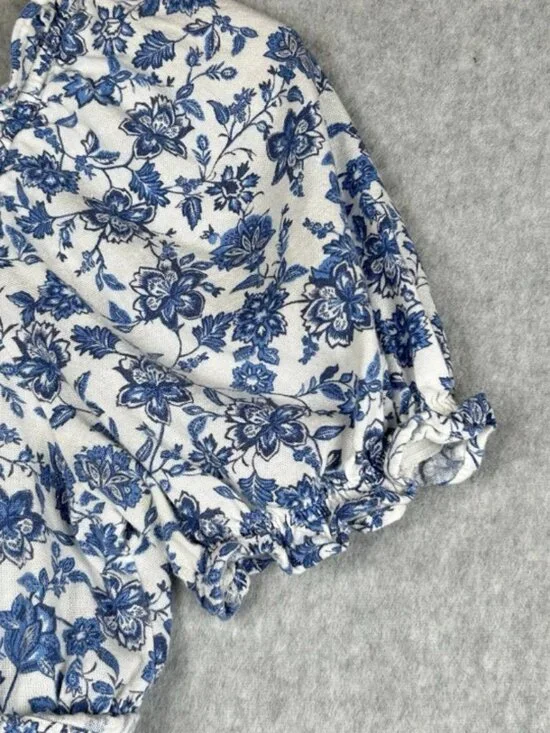 Anthropologie By The River Midi Dress Blue Floral Cutout Ruffle Tiered Cottage L - Picture 12 of 16